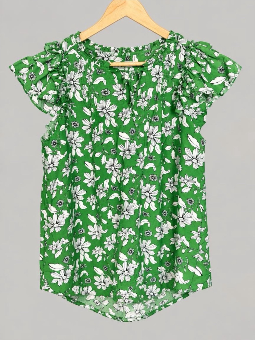 Sonoma Green Floral Ruffle Sleeve Top